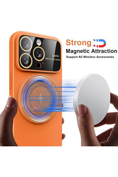 REDz Accessories Camera Protection Case, Magsafe Holder Ring For Iphone 15 Pro Max, Secure Ring, Silicone, Orange
