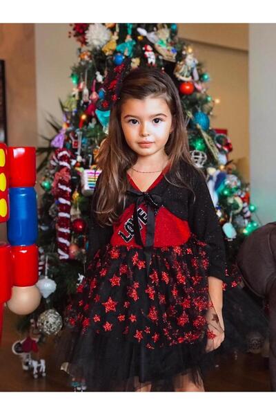Hilal Akıncı Kids Kız Çocuk Yıldızlı Simli Love Model Abiye Elbise