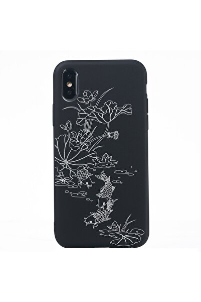 REDz Accessories Carcasă Lotus Pond, compatibilă cu iPhone XS / X, neagră, ma...