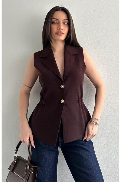 fujya Knitwear Vest Gold Buttoned Brown