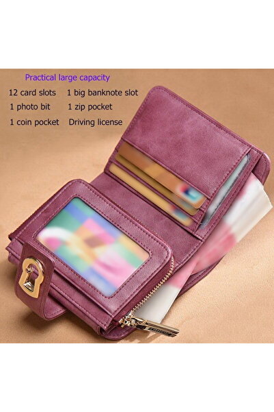 Laorentou Santorelli Genuine Leather Italian Made Gold Buckle Zippered Women's Wallet - Women's Card Holder