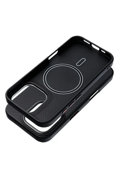 REDz Accessories Husă Carbon Elite MagSafe, pentru iPhone 15 Pro, protecție antișoc, aspect fibră de carbon, neagră