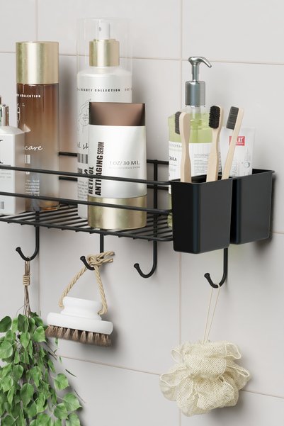 zabata Adhesive Large Size Hanger Bathroom Shelf Shower Shampoo Holder Wall Organizer