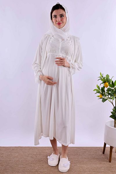 ByLohusa Effortt Ecru Hijab Pregnant Maternity Set Byl2T24052