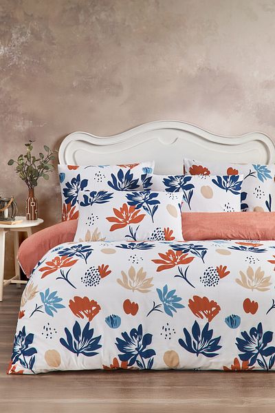 LaLiva Μοντέρνο Floral Βαμβακερό Σετ Παπλωματοθήκη-Διπλό Σεντόνι Ελαστικό-Bali Breeze