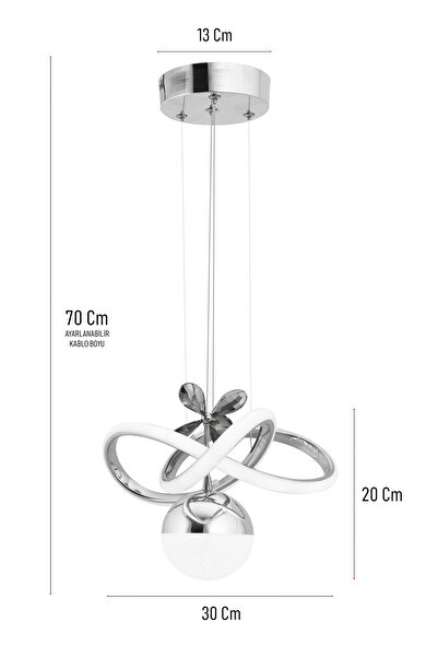 Dekorluna Cortez Krom Kaplama Tek Renk Beyaz Işık Modern Sarkıt Salon Mutfak Oda Hol Ledli Avize