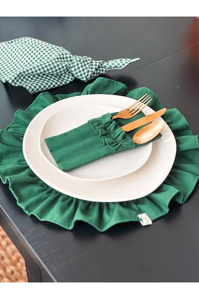 KaiHome Θήκη για μαχαιροπίρουνα Mossy Linen 3 θέσεων 4 ΤΕΜ