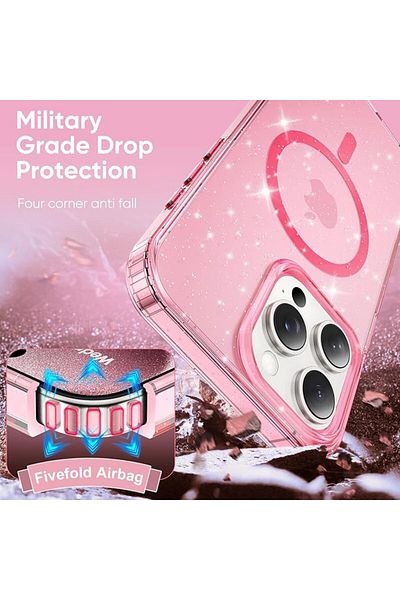 REDz Accessories Husă Shine Armor Magsafe, cu sclipici integrat, pentru iPhone 14 Pro Max, roz