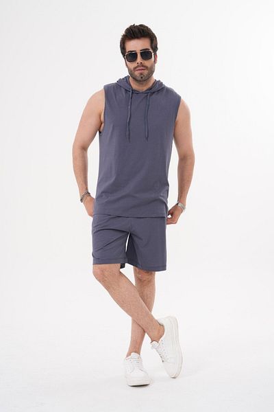 ACTIVE MODA Men's Sports Athlete Tshirt-Shorts 2-Piece Set Large Size