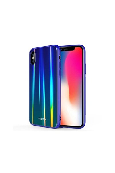 REDz Accessories Carcasă cu design gradient, Aurora, compatibilă cu iPhone XS Max, sticlă, albastră