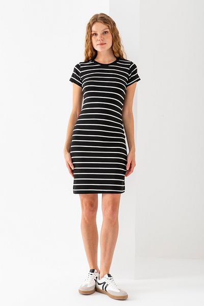GİYSA Rochie cu mânecă scurtă cu mânecă scurtă pentru femei, negru alb - 25539