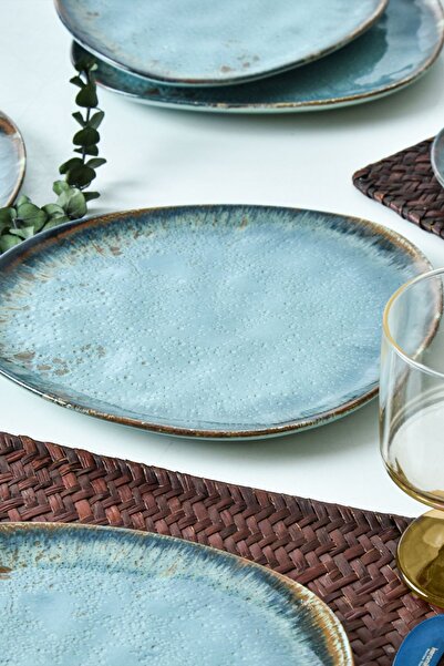 Keramika Reactive Turquoise Trior Cake Plate 23 Cm 6 Pieces 19013