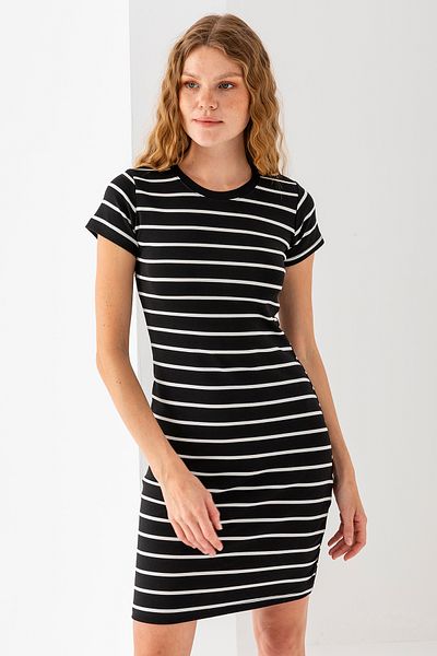 GİYSA Rochie cu mânecă scurtă cu mânecă scurtă pentru femei, negru alb - 25539