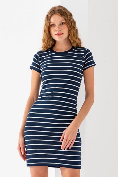 GİYSA Rochie cu mânecă scurtă cu mânecă scurtă pentru damă, albastru bleumarin, alb - 25539