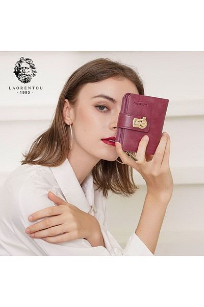 Laorentou Santorelli Genuine Leather Italian Made Gold Buckle Zippered Women's Wallet - Women's Card Holder