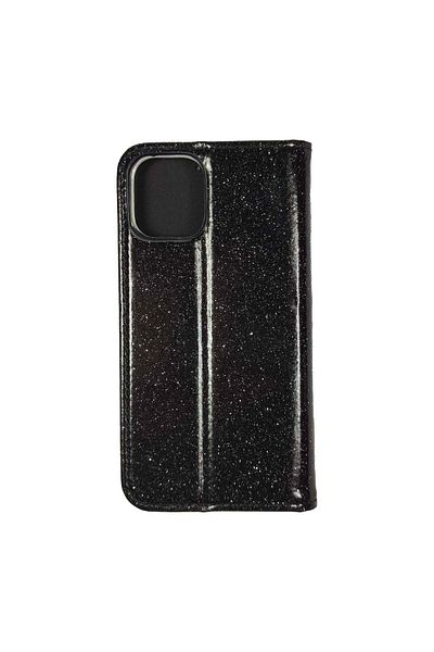REDz Accessories Husă tip flip book pentru iPhone 12 Mini magnetică cu suport și suport pentru carduri, model cu sclipici lucios, negru