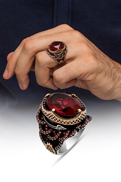 ALYANSEVİM Kırmızı Taşlı 925 Ayar Gümüş Yüzük