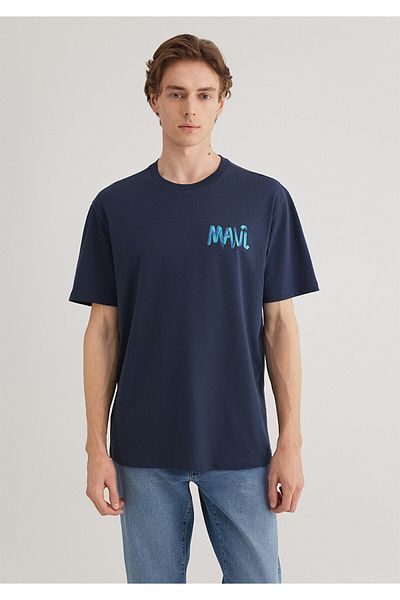 Mavi Bedrucktes marineblaues T-Shirt mit lockerer Passform 0612468 -70490