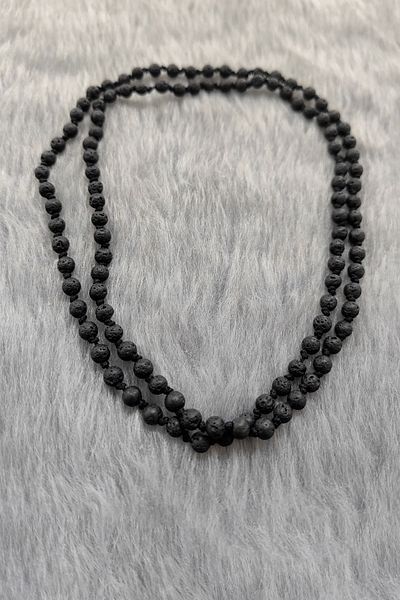 Chavin 5 Mm. 70 Cm. Long Black Lava Stone Men's Necklace Ev86