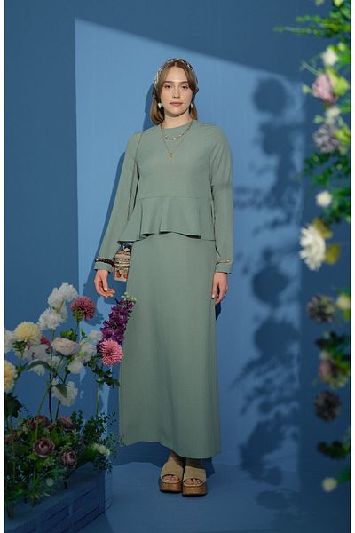 Fatma Atasoy Mint Double Set with Peplum Detail