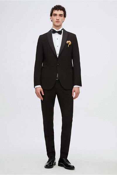 Twn Slim Fit Black Plain Tuxedo Suit