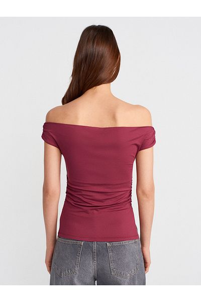 Dilvin 31865 Off-The-Shoulder Shirred Top-Light Burgundy