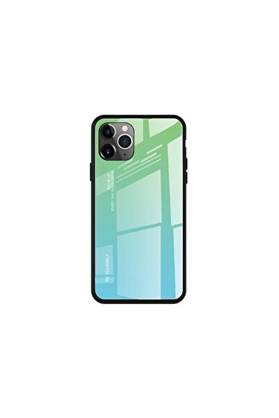 REDz Accessories Carcasă compatibilă cu iPhone 11 Pro, spate din sticlă + silicon, gradient, verde-albastru