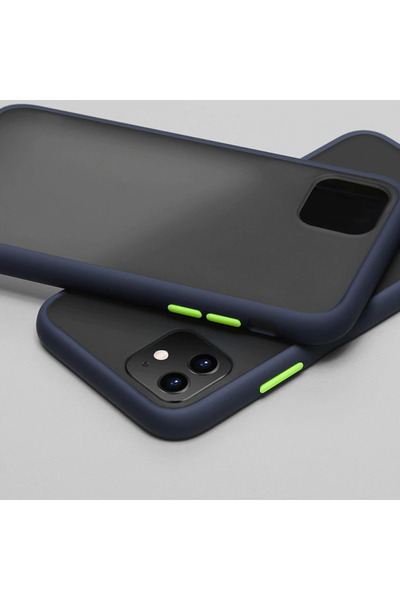 REDz Accessories Carcasă cu margini colorate, compatibilă cu iPhone 12 Mini, butoane colorate, semitransparentă, albastră