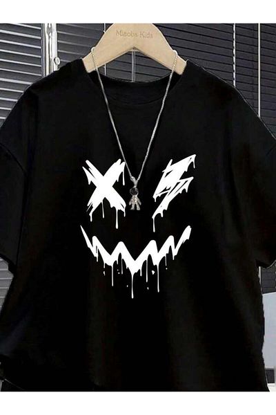 vinraus Girl\Boy Black X Smile Printed Shorts-Tshirt Set