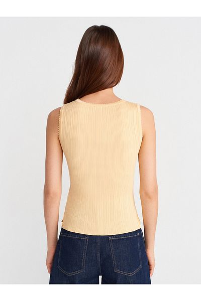 Dilvin 10753 Boat Neck Ribbed Thin Knitwear Blouse-T.Yellow