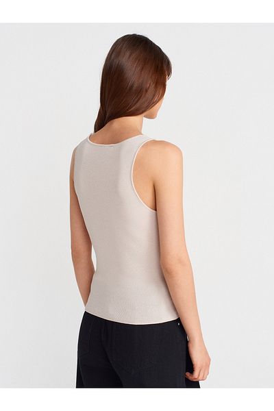 Dilvin 10746 Thick Strap Basic Knitwear Blouse-Stone