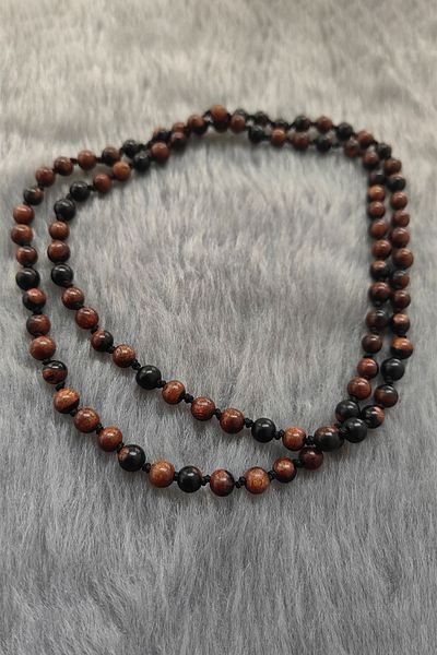Chavin 6 Mm. 70 Cm. Long Wooden Men's Necklace Ev85
