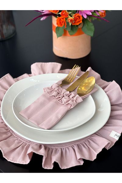 KaiHome حافظة شوكة وملعقة وسكين مكونة من 3 أقسام من Rosy Frilly مكونة من قطعتين