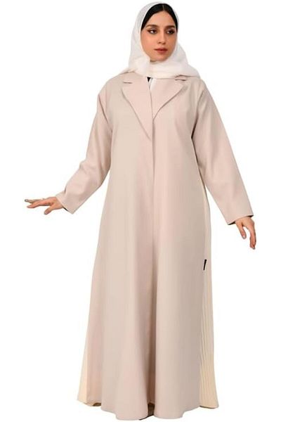 HAWRAA Beige blazer abaya with cream accents