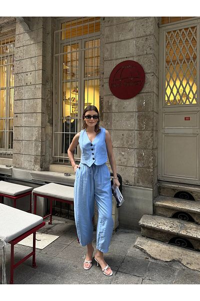 VOLT CLOTHİNG Set de vestă din țesătură premium pentru femei cu pantaloni largi