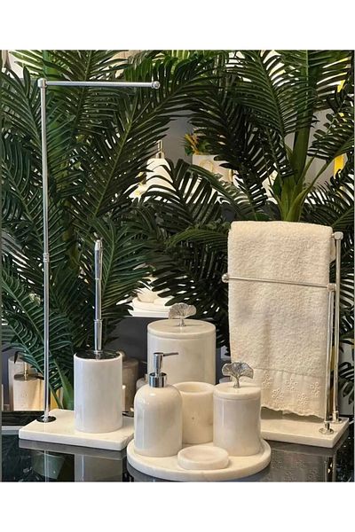 ege gross Marble Bathroom Set - 9 Pieces - Marble Wc Napkin Holder
