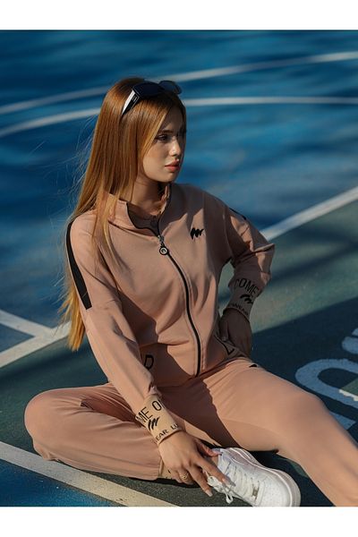 Wovi Moda Σετ γυναικεία αθλητική φόρμα με φερμουάρ και λεπτομέρεια κεντήματος