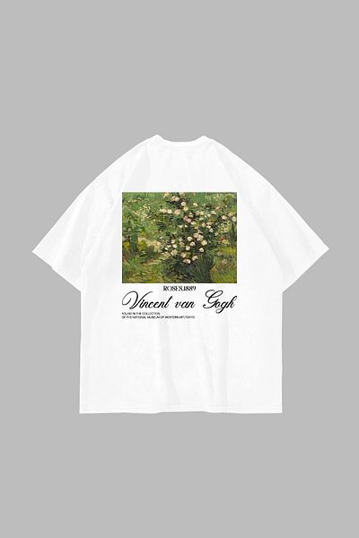 Sekizbiraltı V. Van Gogh Roses Printed Oversize Unisex Λευκό Tshirt