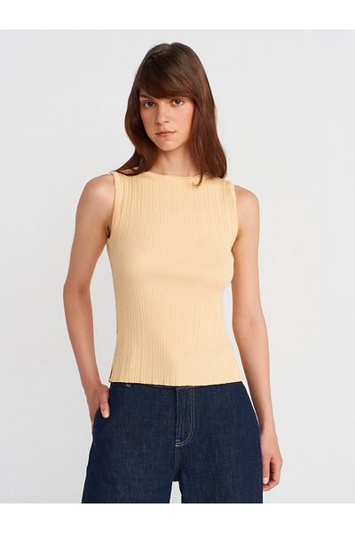 Dilvin 10753 Boat Neck Ribbed Thin Knitwear Blouse-T.Yellow