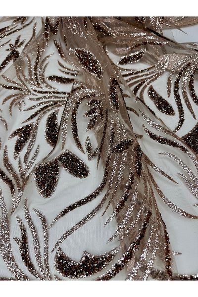 zeinapp Laser Cut Stone and Glitter Leaf Ivy Pattern Brown Beige Tulle Runner 75X145