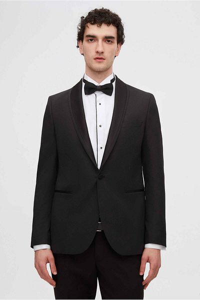 Twn Slim Fit Black Dobby Tuxedo Suit