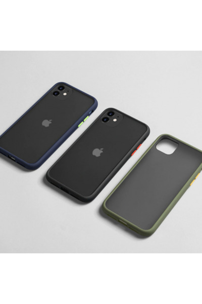 REDz Accessories Carcasă cu margini colorate, compatibilă cu iPhone 12 Mini, butoane colorate, semitransparentă, albastră