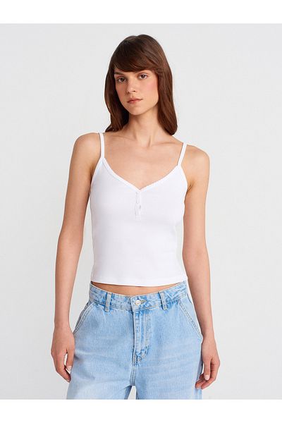 Dilvin 21008 Buttoned Strap Top-White