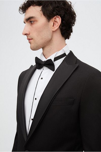 D'S Damat Ds Damat Slim Fit Black Dobby Groom & Tuxedo Suit