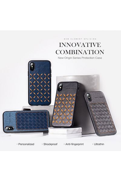 REDz Accessories Carcasă Rock, seria Origin, compatibilă cu iPhone XS / X, albastră, poliuretan și tpu, model business
