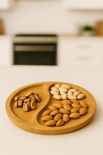 DolphFin Presentation Plate Aesthetic Wooden Plate 3 Compartments Serving Plate for Appetizer, Snack, Breakfast Presentations