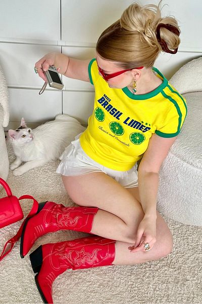 Bases Tricou cu dungi galbene cu imprimeu Brasil Limes