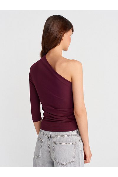 Dilvin 31842 Pleat Detailed Asymmetrical Ball-Burgundy