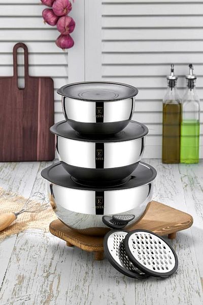 Esta 9 Pieces Steel Grater and Whisk Bowl