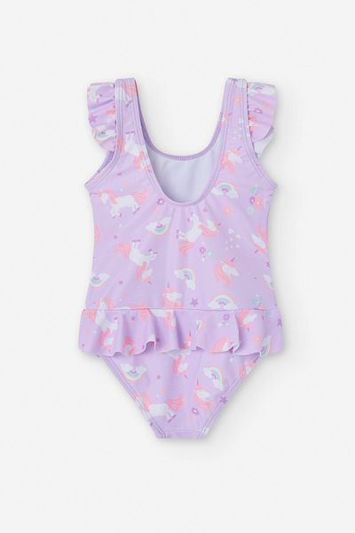 LOSAN Unicorn and Rainbow Pattern Ruffled Suspender One-Piece Soft Stretchy Baby Girl Swimsuit